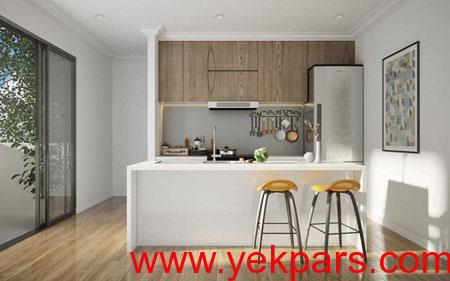 کابینت آشپزخانه به رنگ سفید, طراحی آشپزخانه با طرح چوب و رنگ سفید