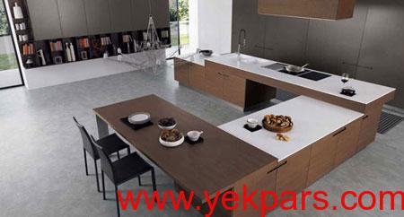 کابینت آشپزخانه به رنگ سفید, طراحی آشپزخانه با طرح چوب و رنگ سفید