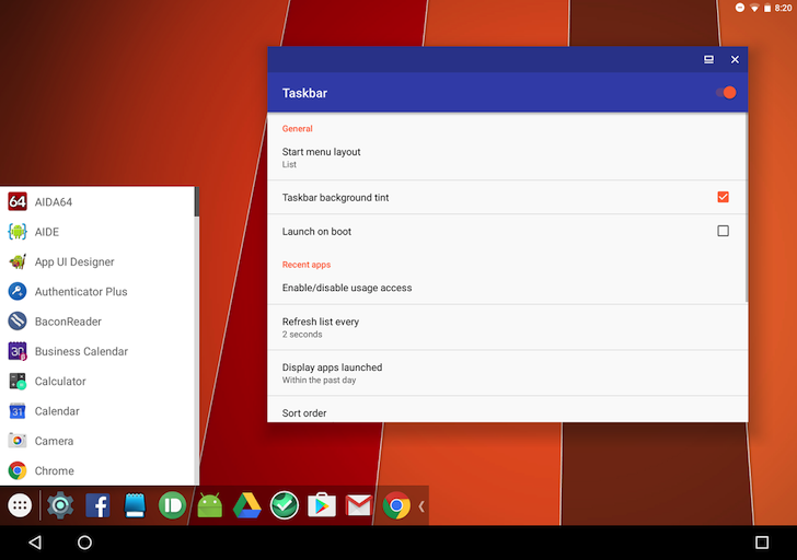 منوی آسان تسک بار اندروید با دانلود Taskbar Donated